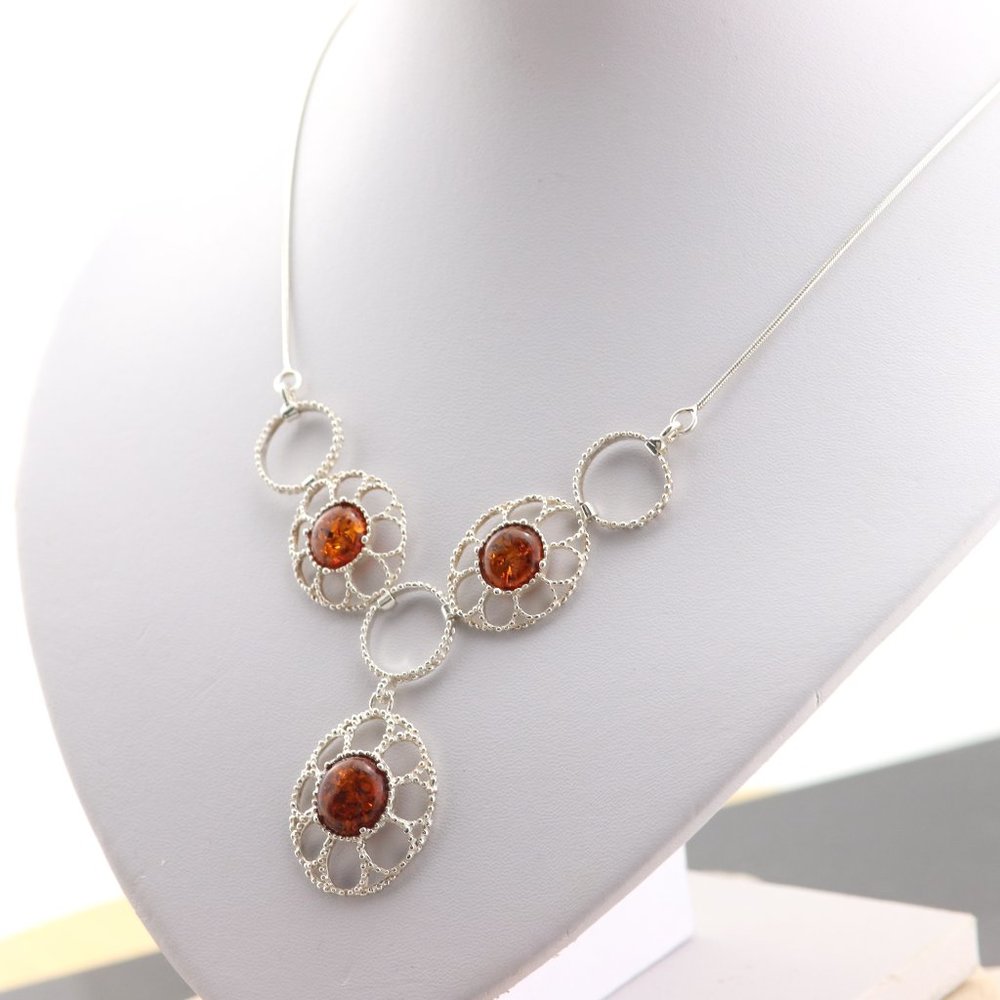 Sterling silver necklace, silver necklace with natural Baltic amber - Picture 1 of 12